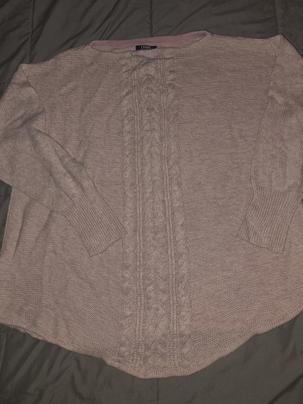 Chaps Soft Pink Cable-Panel Crewneck Sweater